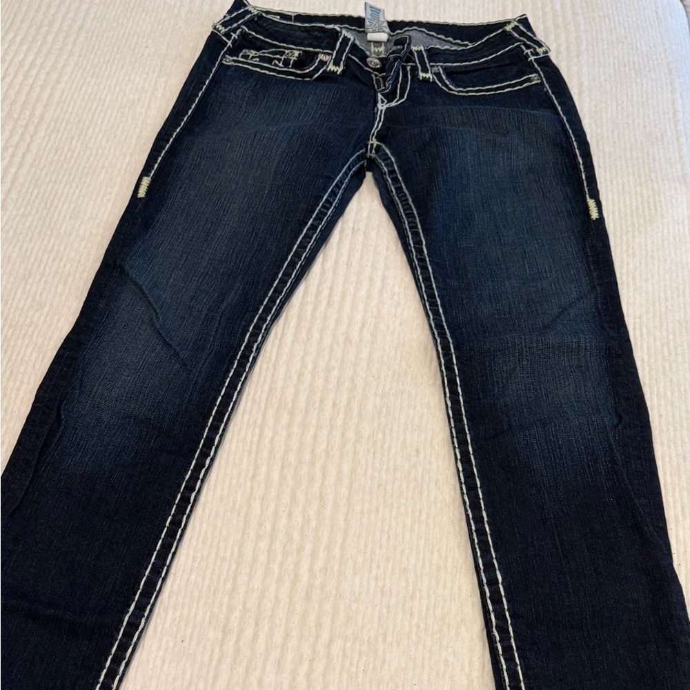 True Religion Dark Blue Denim Jeans with Contrast Stitching size 29